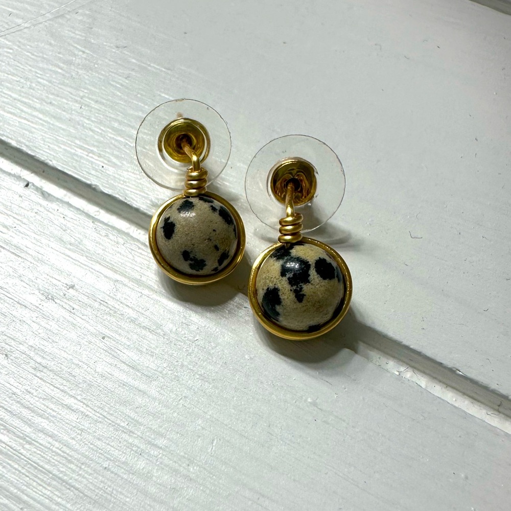 Dalmatian Jasper and gold stud earrings/protection for Virgo